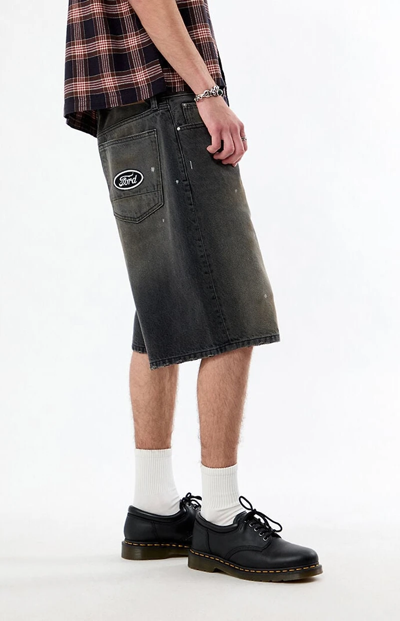 FORD Dirty Black Wash Baggy Jean Shorts