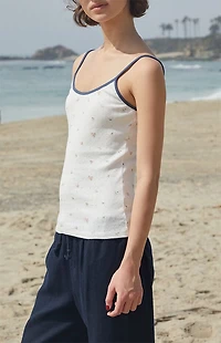 John Galt White Floral Pointelle Skylar Tank Top