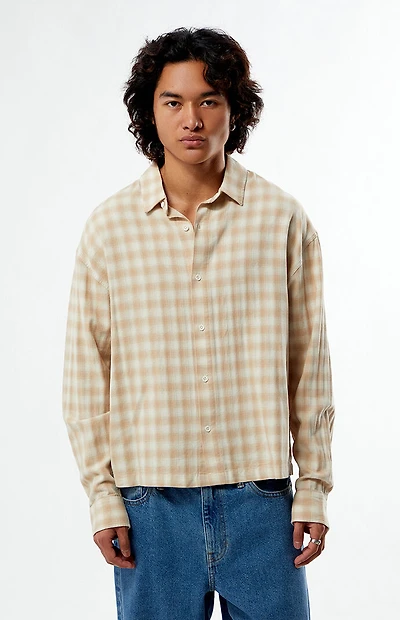 Pacsun Cream Plaid Long Sleeve Button Down Shirt