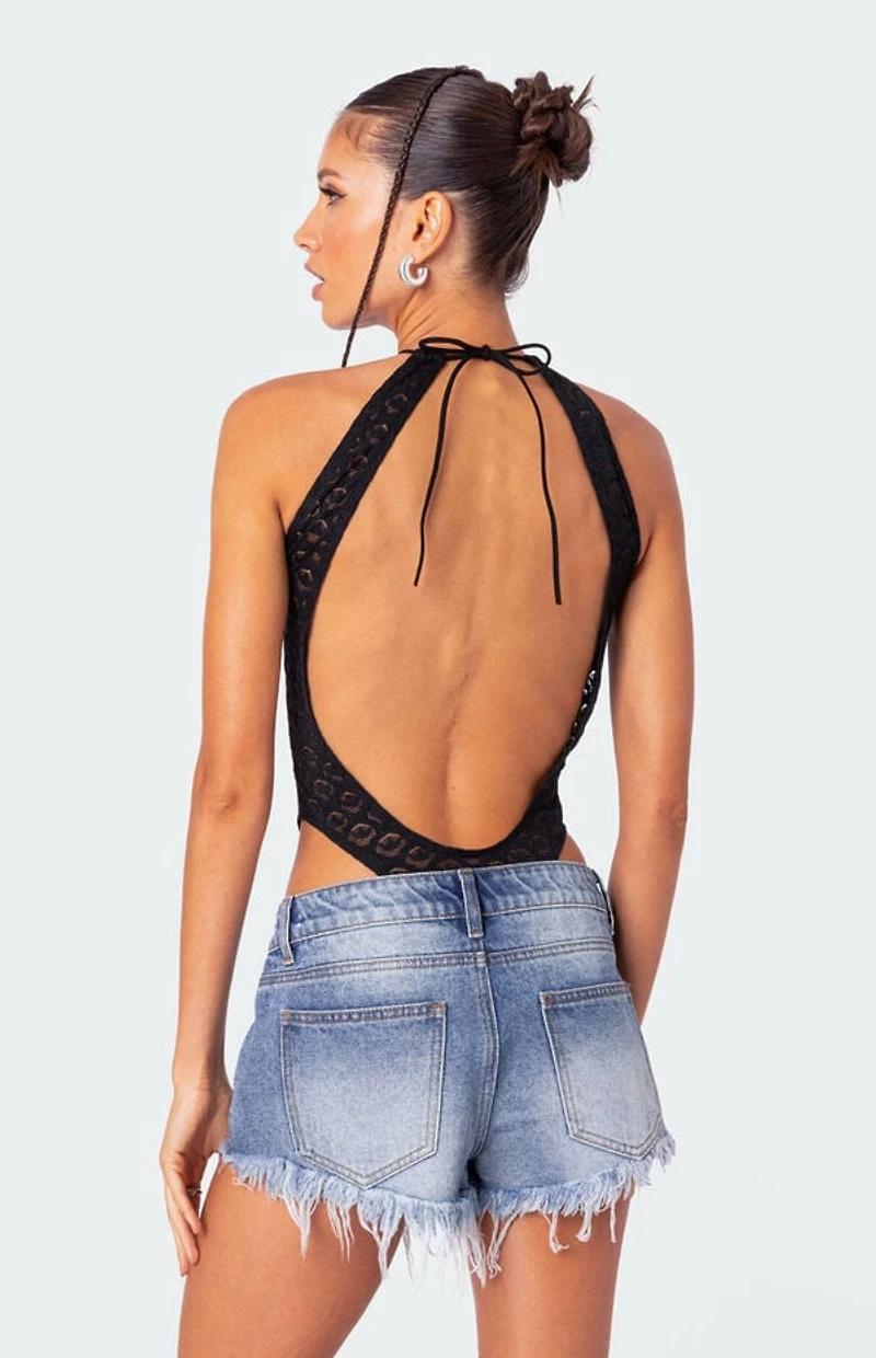 Edikted Erika Low Rise Frayed Denim Shorts