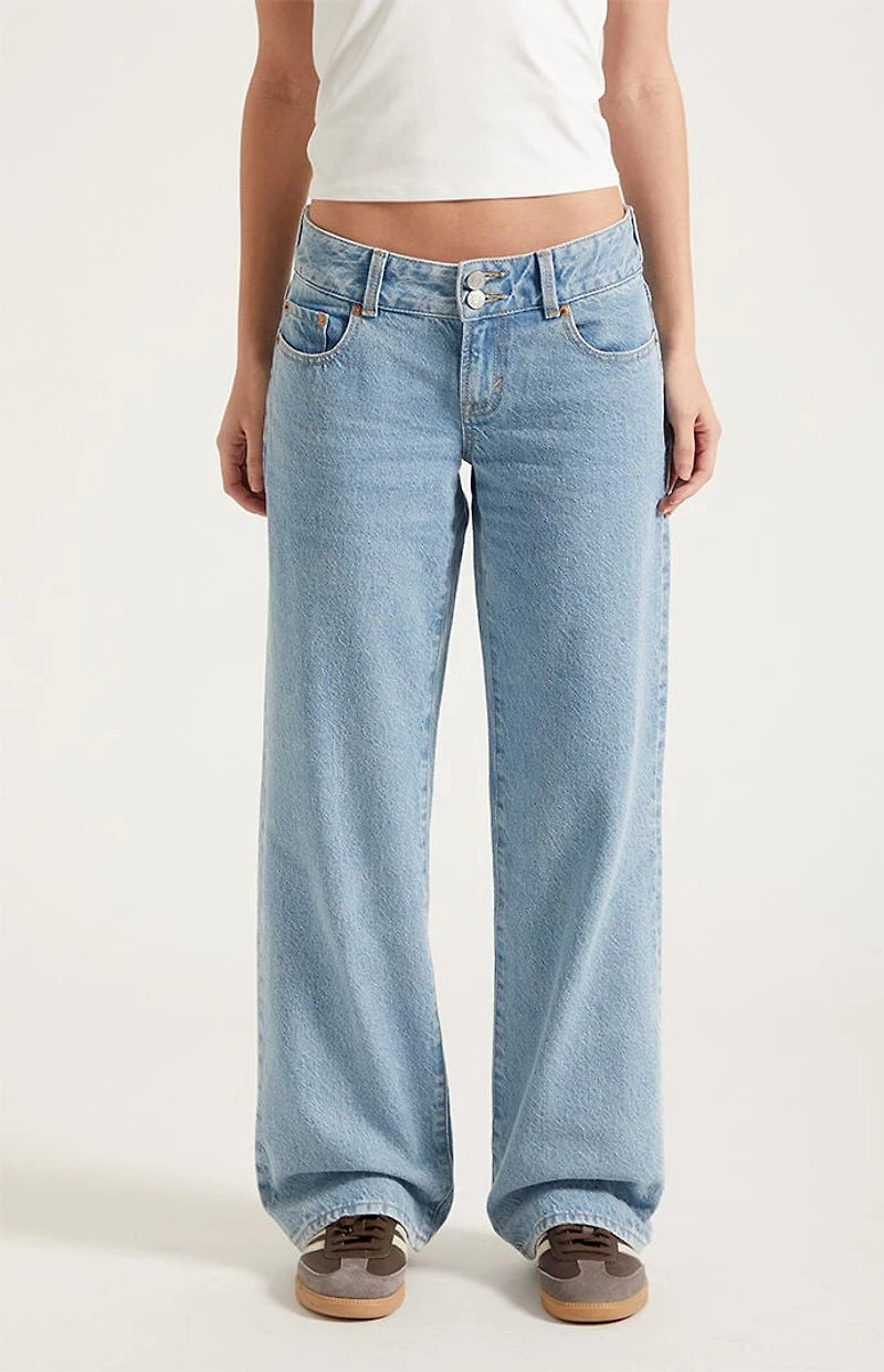 Pacsun Zoe Low Rise Girlfriend Jeans Button Pocket Light Blue
