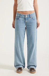 Pacsun Zoe Low Rise Girlfriend Jeans Button Pocket Light Blue