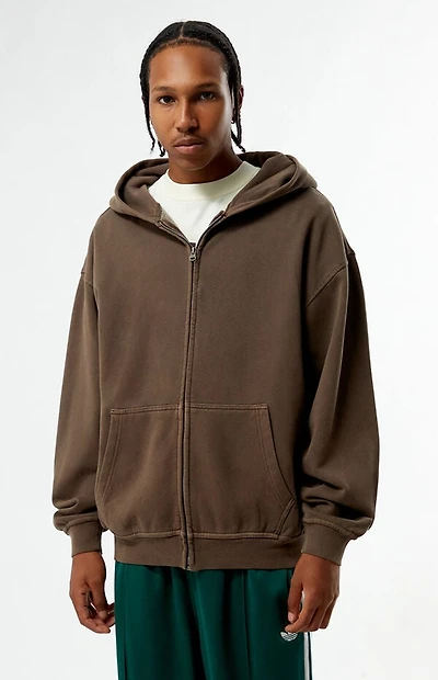Pacsun Brown Washed Full Zip Hoodie