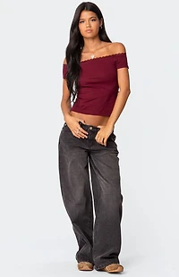 Edikted Xoe Off Shoulder Lace Trim Top
