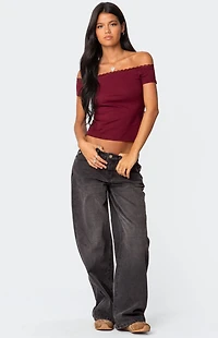 Edikted Xoe Off Shoulder Lace Trim Top