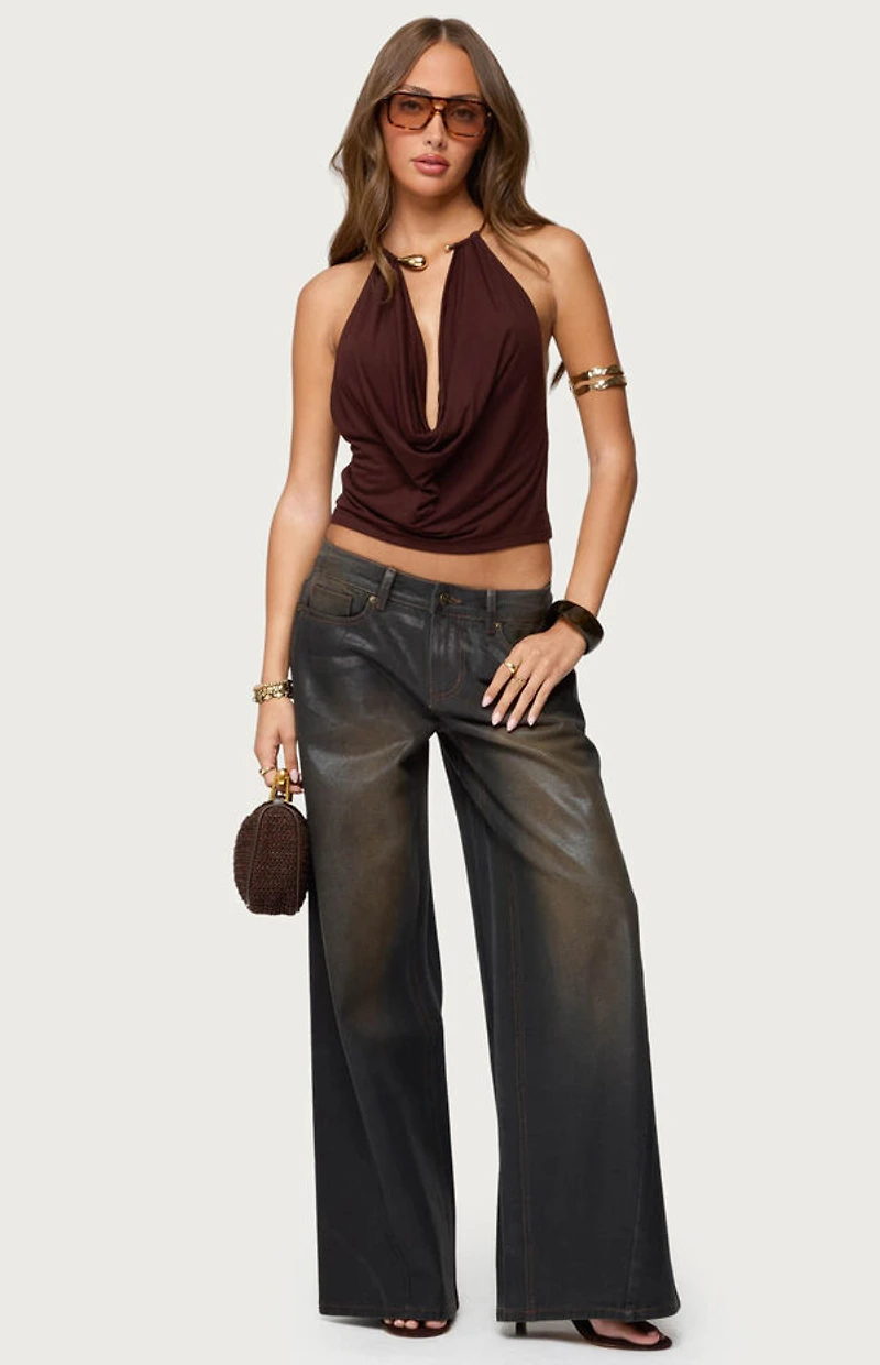 Edikted Mileva Cuff Deep Cowl Neck Top
