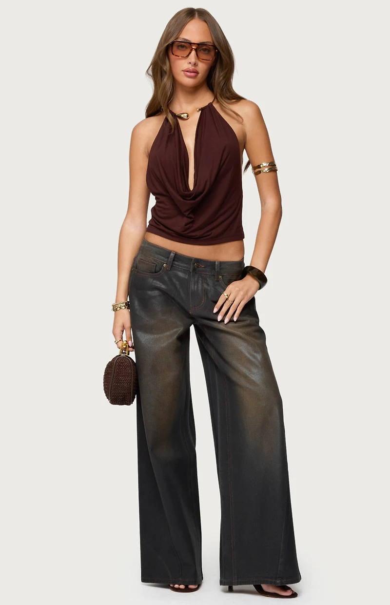 Edikted Mileva Cuff Deep Cowl Neck Top