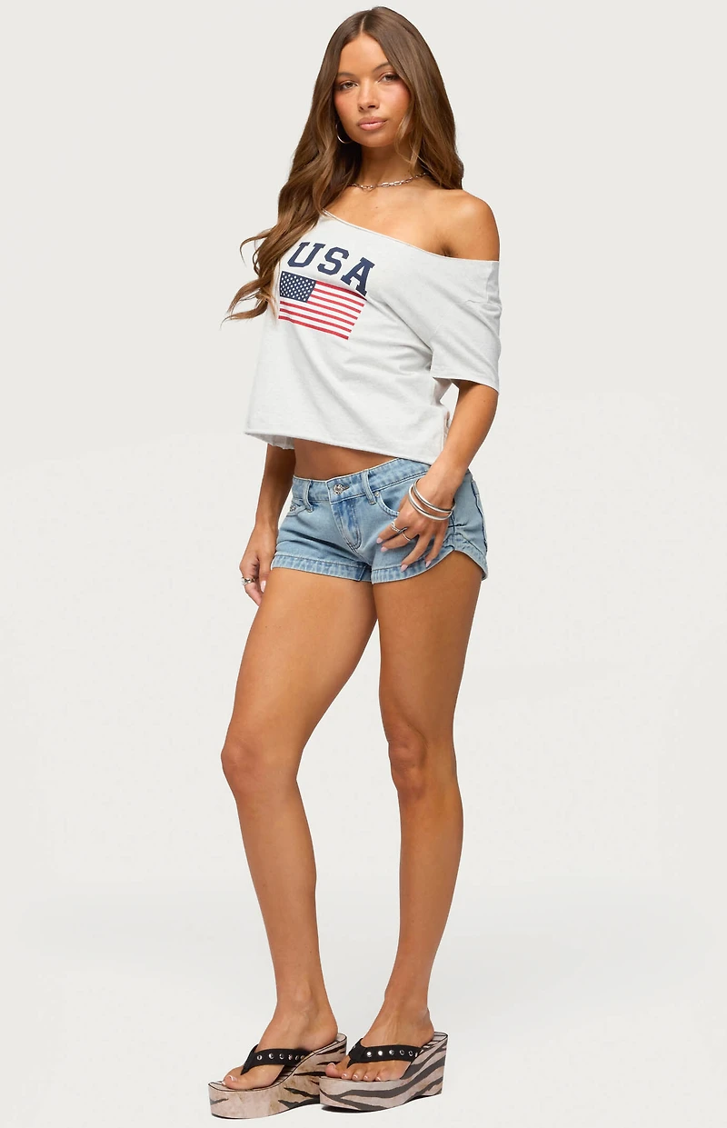 Edikted USA Babe Off-The-Shoulder T-Shirt
