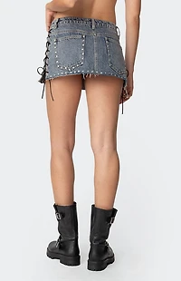 Edikted Casey Lace Up Denim Mini Skirt