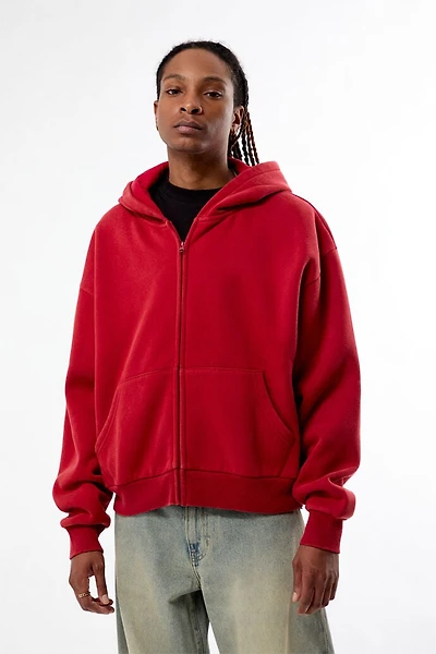 Pacsun Red Washed Full Zip Cropped Hoodie