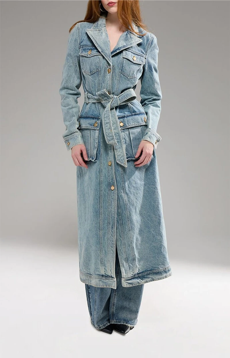 AZALEA WANG Lucienne Light Wash Denim Trench Coat