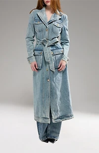 AZALEA WANG Lucienne Light Wash Denim Trench Coat