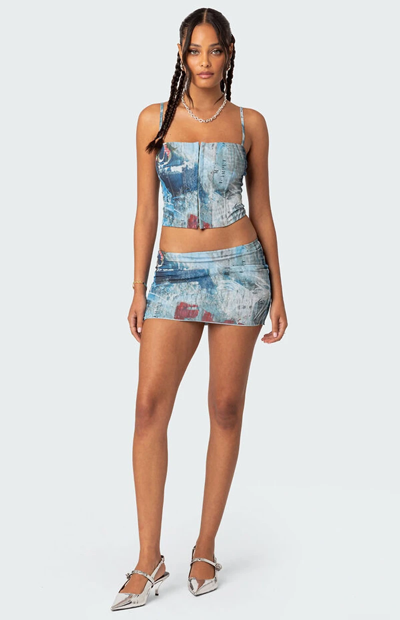 Edikted Love Letter Printed Mesh Corset