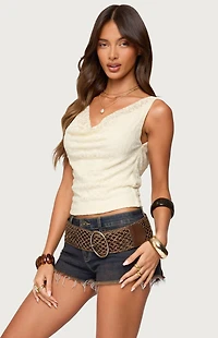 Edikted Aysha Lace Cowl Neck Top