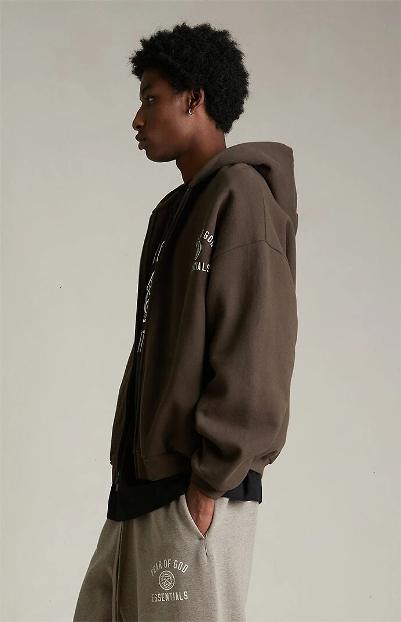 Fear of God ESSENTIALS Brown Heavy Fleece University Full Zip Hoodie