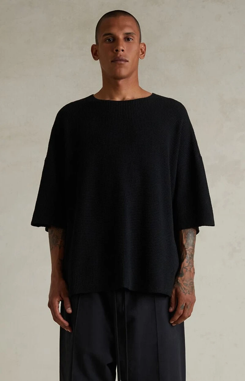 Fear of God ESSENTIALS Jet Black Waffle Knit Short Sleeve T-Shirt