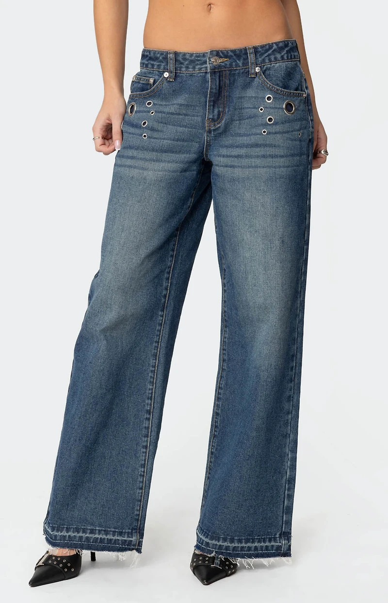 Edikted Davis Grommet Low Rise Jeans