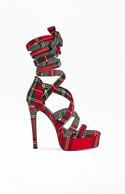 AZALEA WANG Women's Emisha Plaid Stiletto Platform Sandals