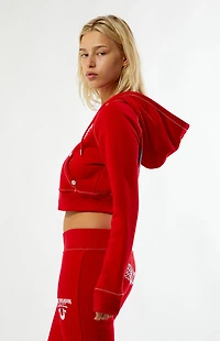 True Religion Crystal Big T Zip Up Cropped Hoodie