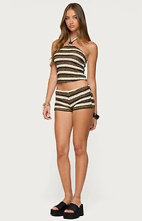 Edikted Elita Striped Textured Knit Shorts
