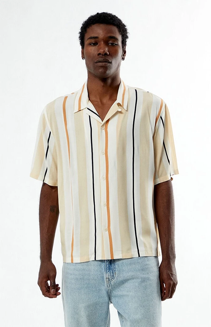 Pacsun Cream Striped Oversized Camp Shirt