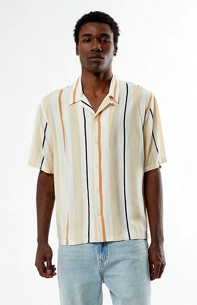 Pacsun Cream Striped Oversized Camp Shirt