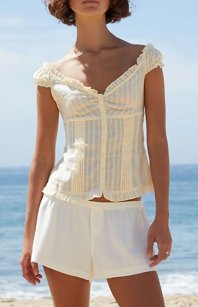 John Galt Yellow Embroiderd Elena Top