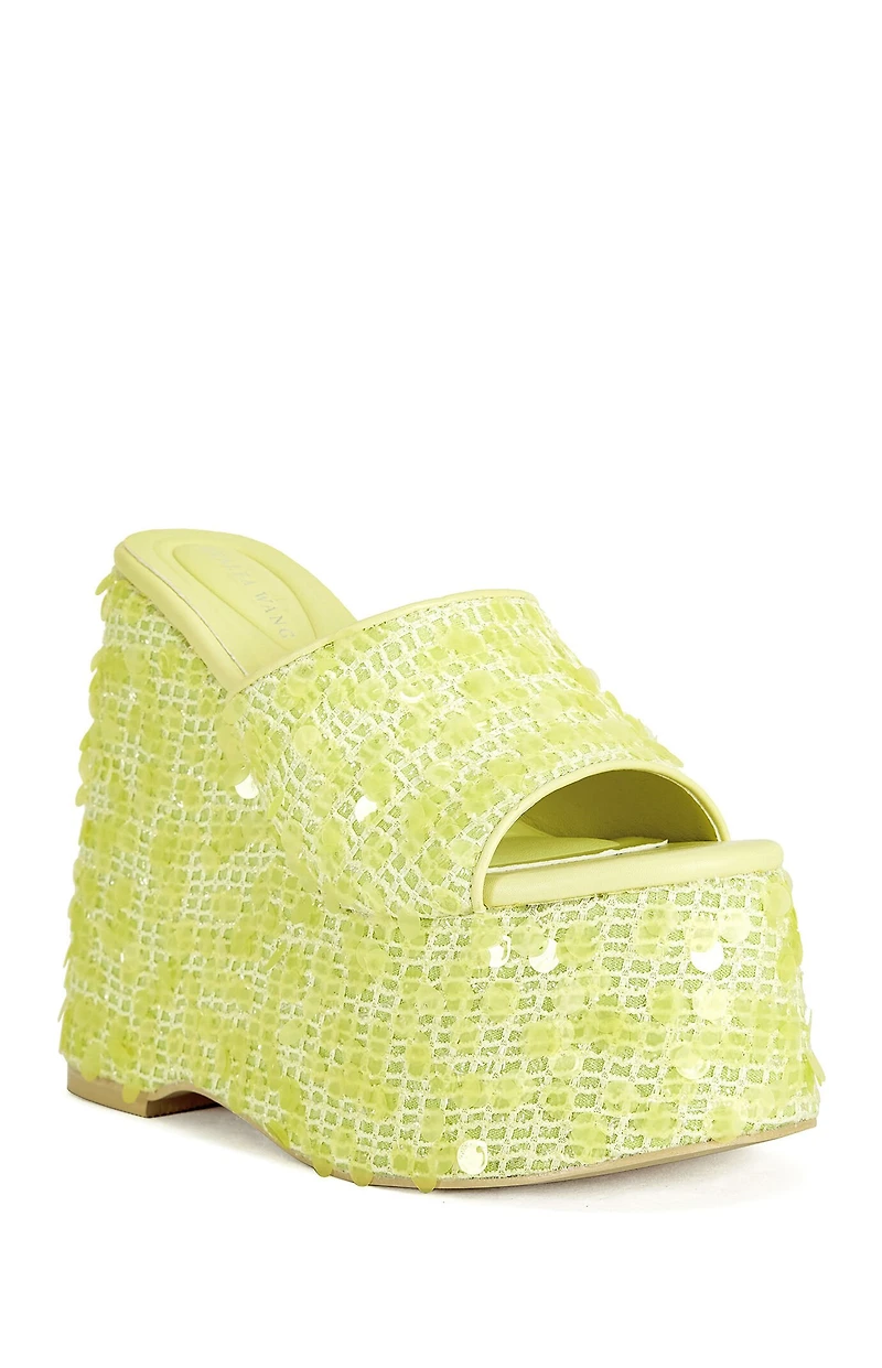 AZALEA WANG Women's Betsy Sequin Platform Wedge Sandals