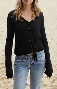 John Galt Black Button Front Tie Cardigan