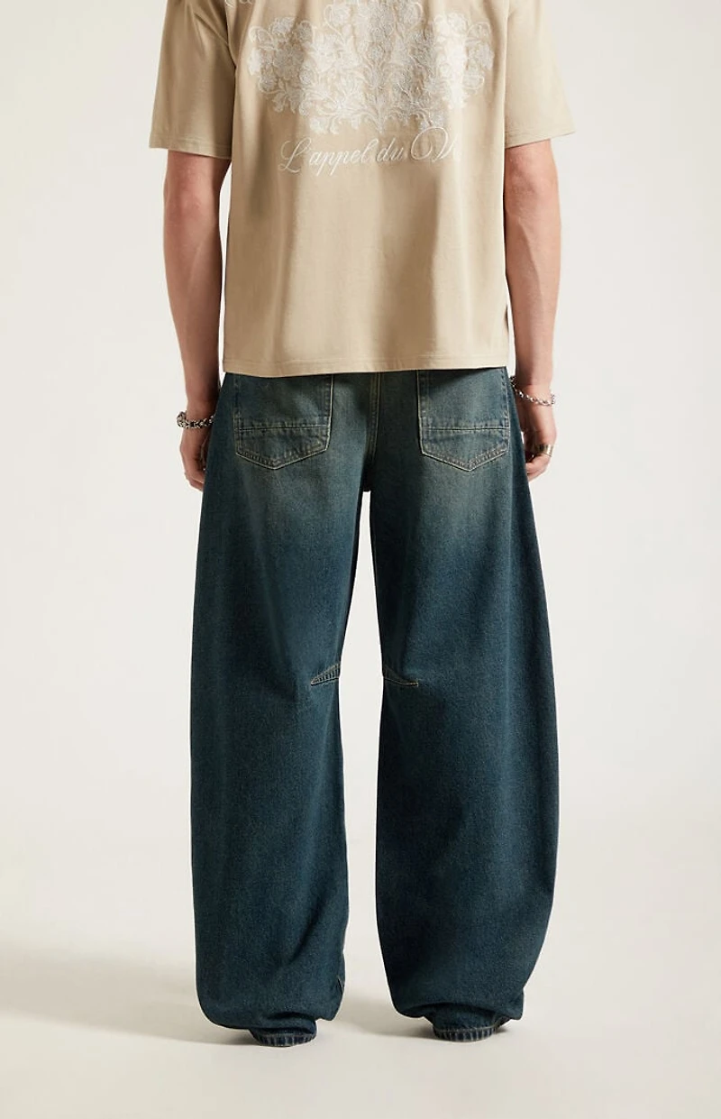 Pacsun Mason Baggy Barrel Jeans Dart Dark Blue Tint