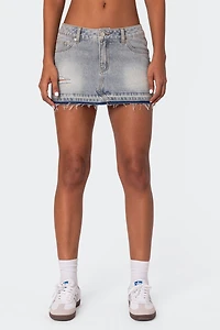 Edikted Priyanka Distressed Denim Mini Skirt