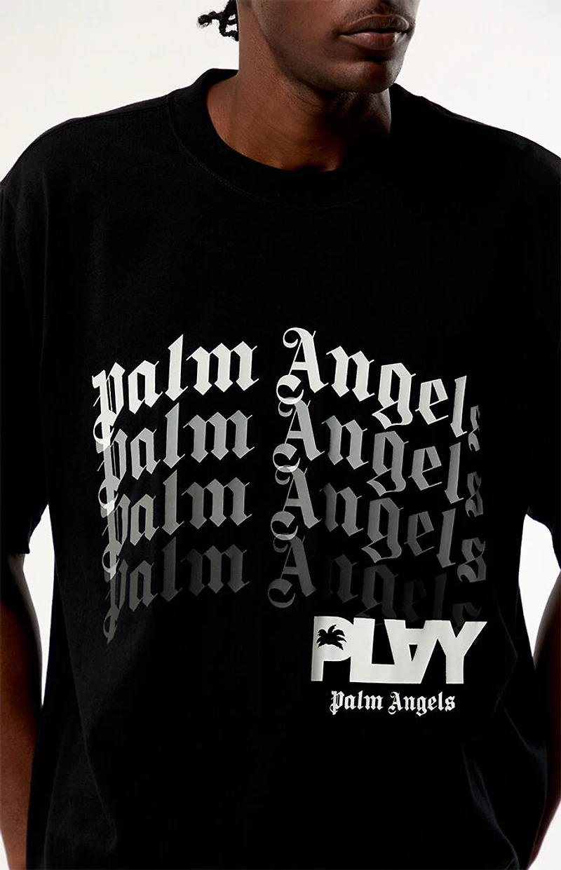 PLAY PALM ANGELS Black Typographic Relaxed Boxy T-Shirt