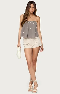 Edikted Lenie Strapless Chiffon Babydoll Top