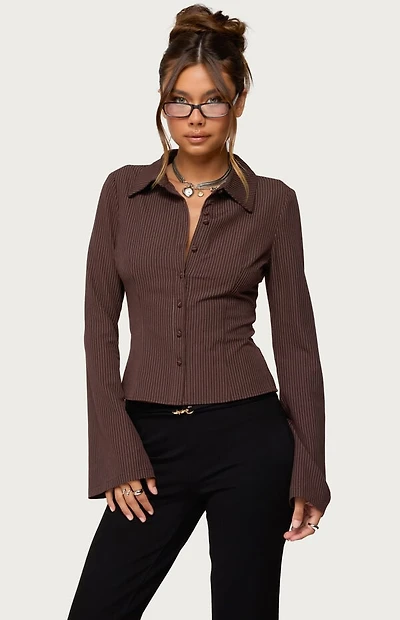 Edikted Pinstripe Tailored Button Up Shirt