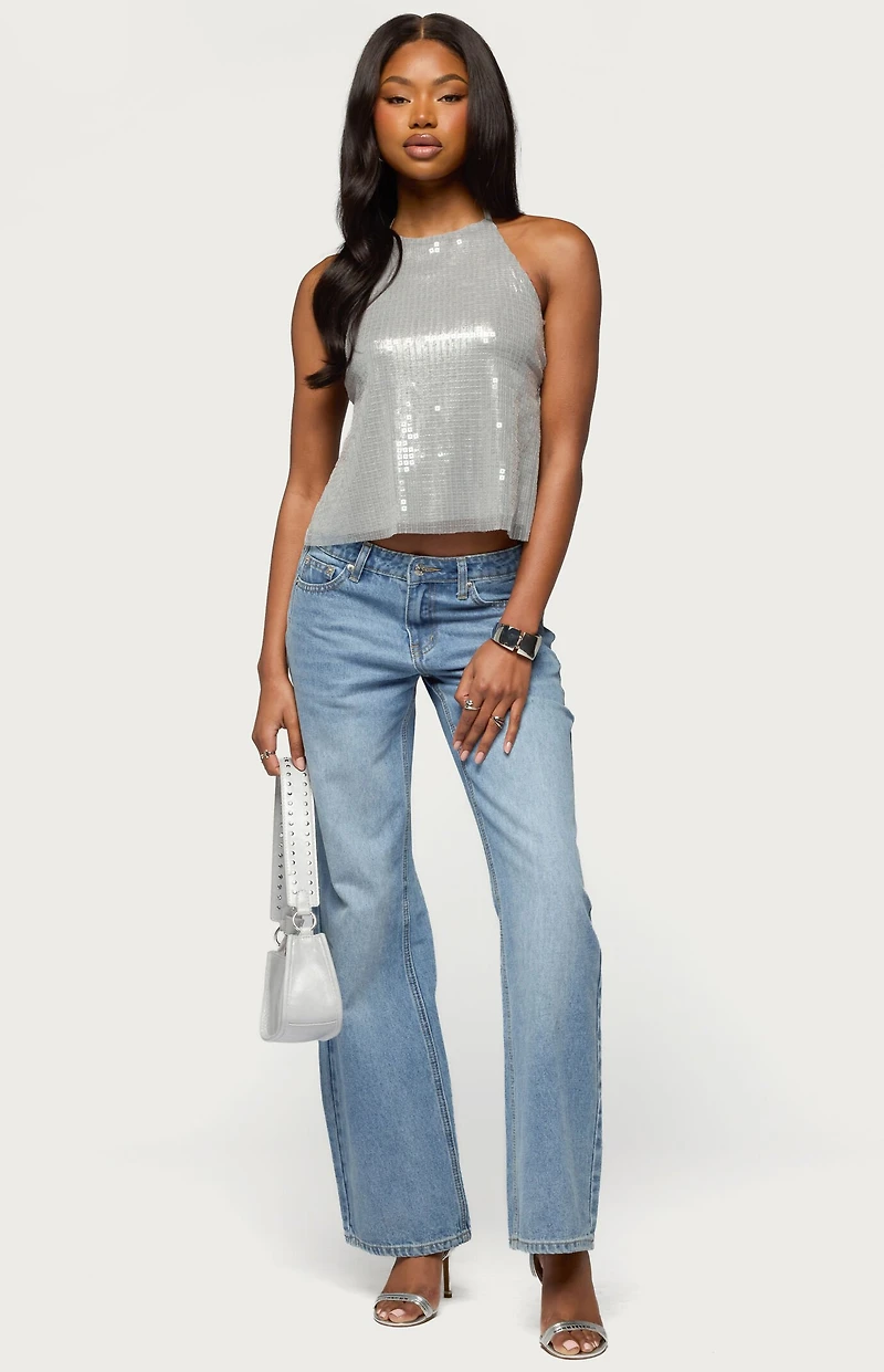 Edikted Itara Sequin Backless Halter Top