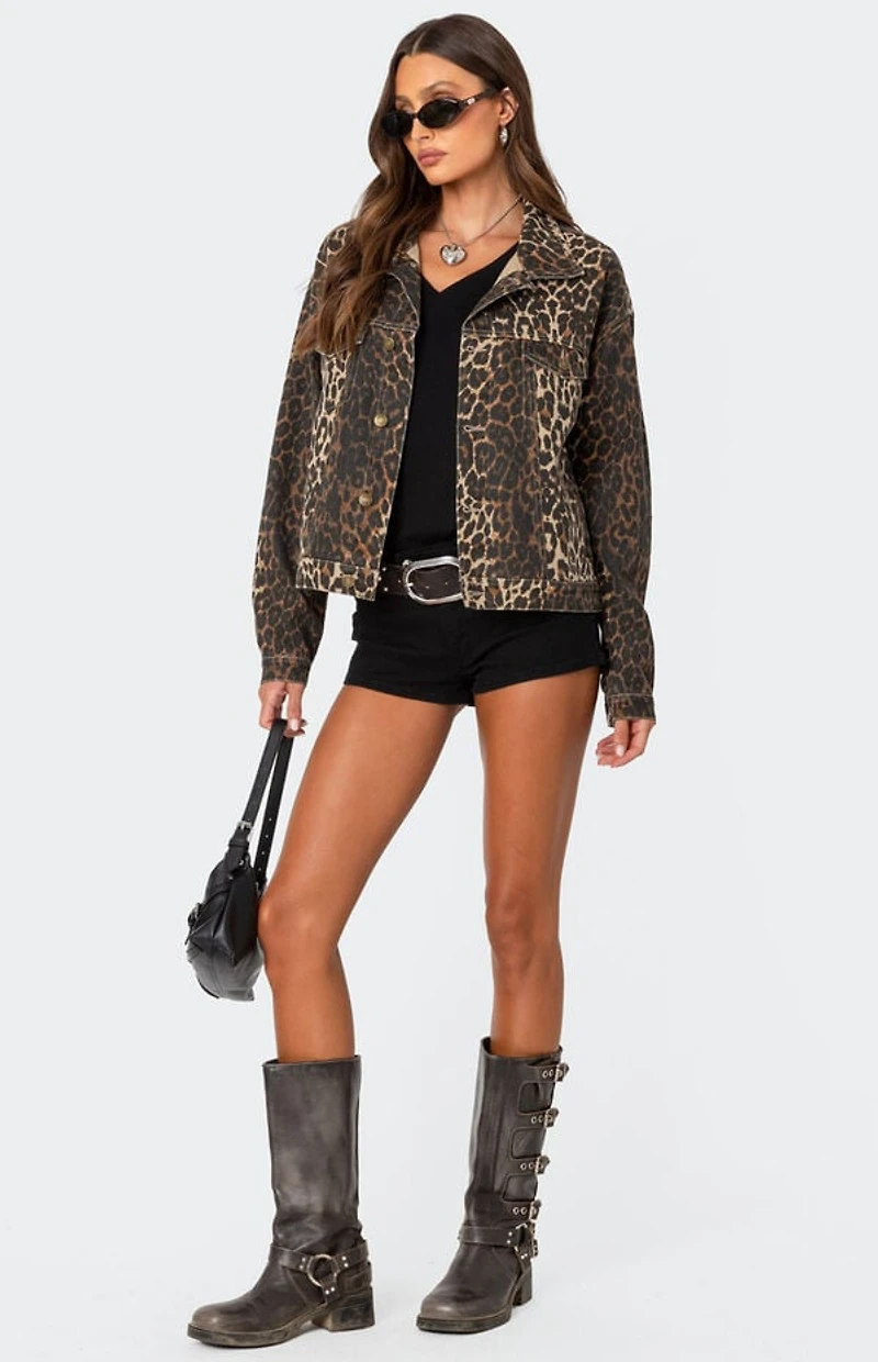Edikted Leopard Print Denim Jacket