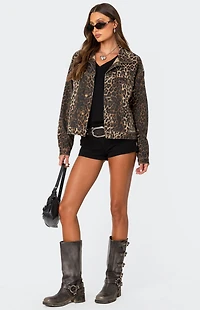 Edikted Leopard Print Denim Jacket