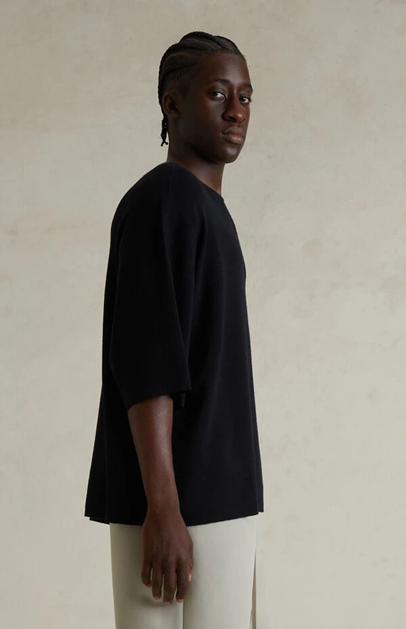 Fear of God ESSENTIALS Jet Black Merino Wool Short Sleeve Knit T-Shirt