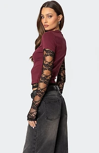 Edikted Layered Lace Sleeve T-Shirt