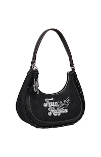 True Religion Black Wing Motif Denim Hobo Bag