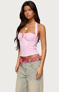 Edikted Caitie Striped Buckle Halter Top