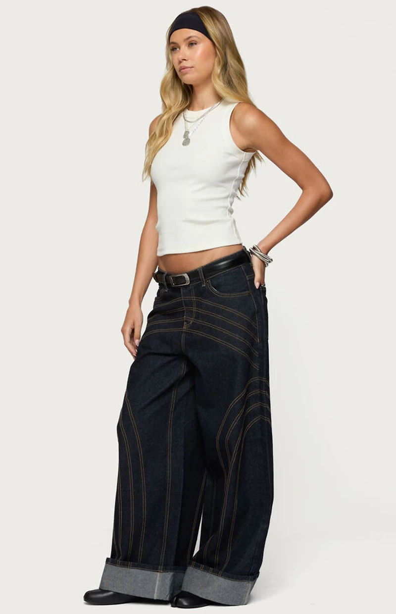 Edikted Cuffed Low Rise Wide Leg Jeans