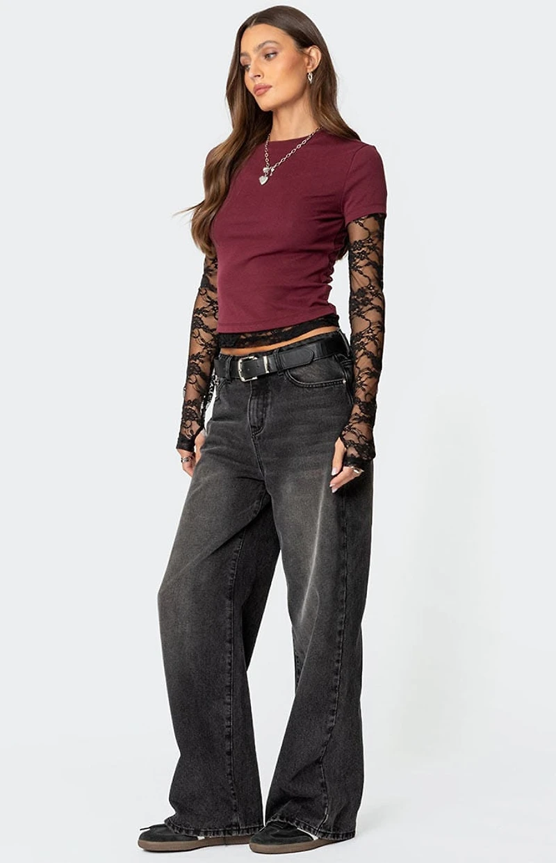 Edikted Layered Lace Sleeve T-Shirt