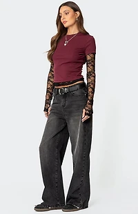 Edikted Layered Lace Sleeve T-Shirt