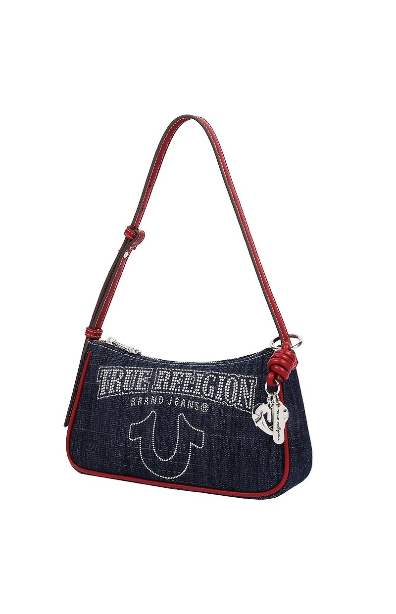True Religion Bling Logo Red Denim Shoulder Bag