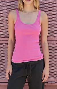 John Galt Pink Ribbed Amaya Tank Top