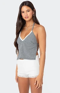 Edikted Charmaine Open Back Gingham Top