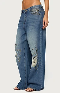 Edikted Eunia Studded Low Rise Baggy Jeans