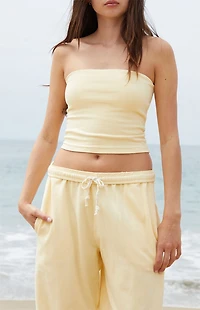 John Galt Yellow Amelia Cropped Tube Top