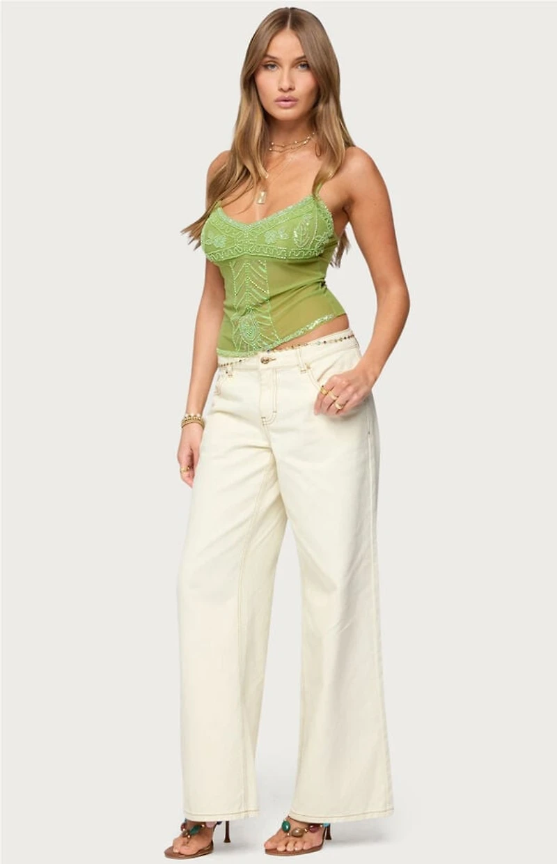 Edikted Azelia Beaded Sheer Chiffon Top